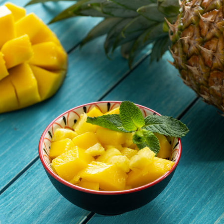 Diced mango and pineapple brunoise